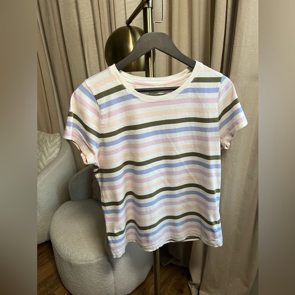 J. Crew Tops - J.Crew White Striped Crewneck Cotton Tee | Large